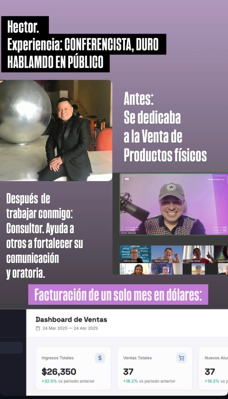 Hector — De vendedor a consultor, $26,350 en un mes